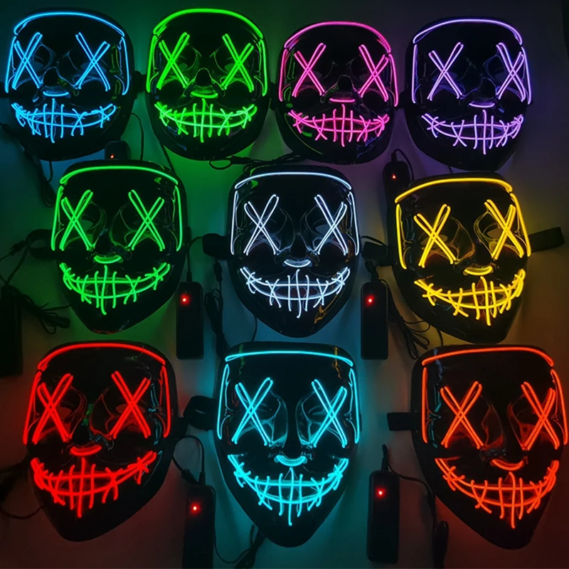 

Mixed Color Led Mask Halloween Party Masque Masquerade Masks Neon Light Glow In The Dark Mascara Horror Glowing Masker