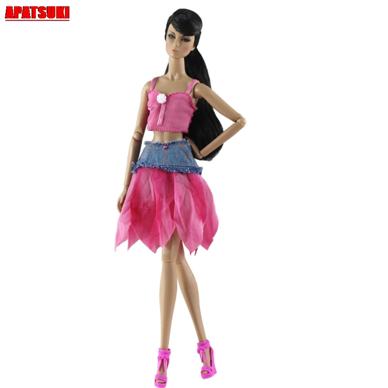 1 комплект летний сексуальный розовый короткий топ + Короткое Платье Для 1/6 года