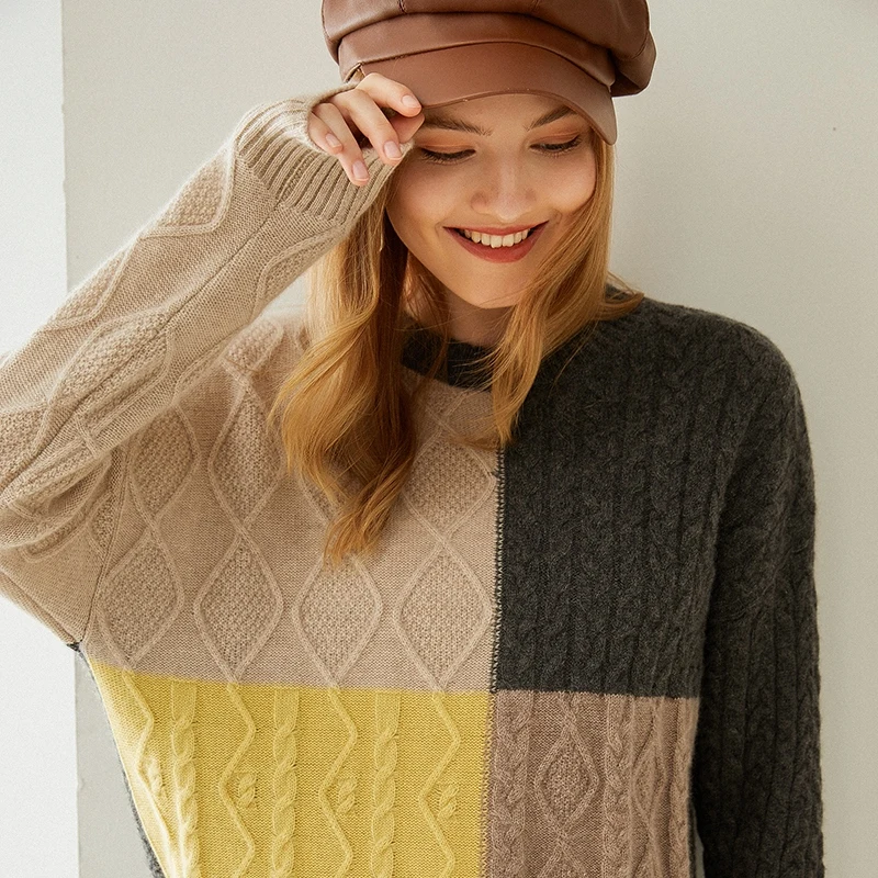 Autumn and winter new color matching pullover 100% pure mountain cashmere sweater | Женская одежда