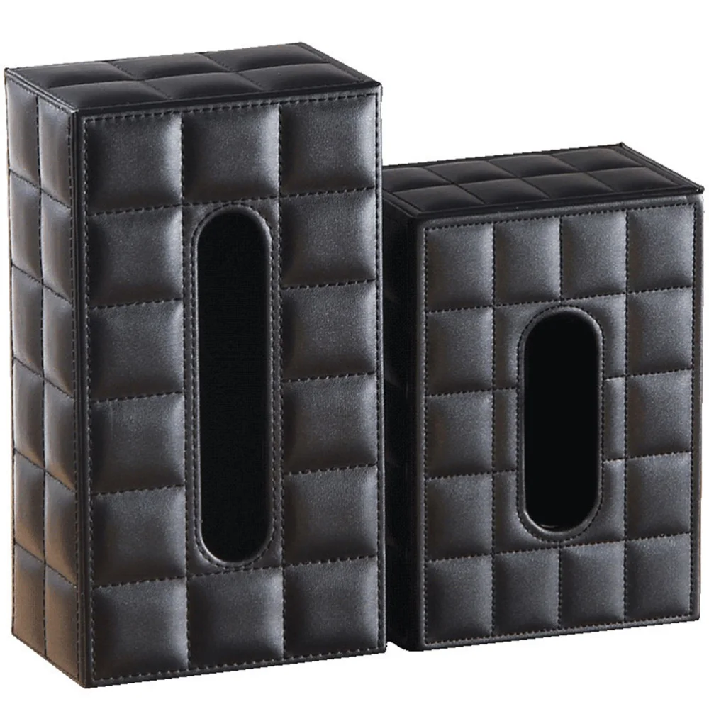 

Simple PU Tissue Box Rectangle Paper Towel Holder Desktop Napkin Storage Container for Home Office (Size S, Black)