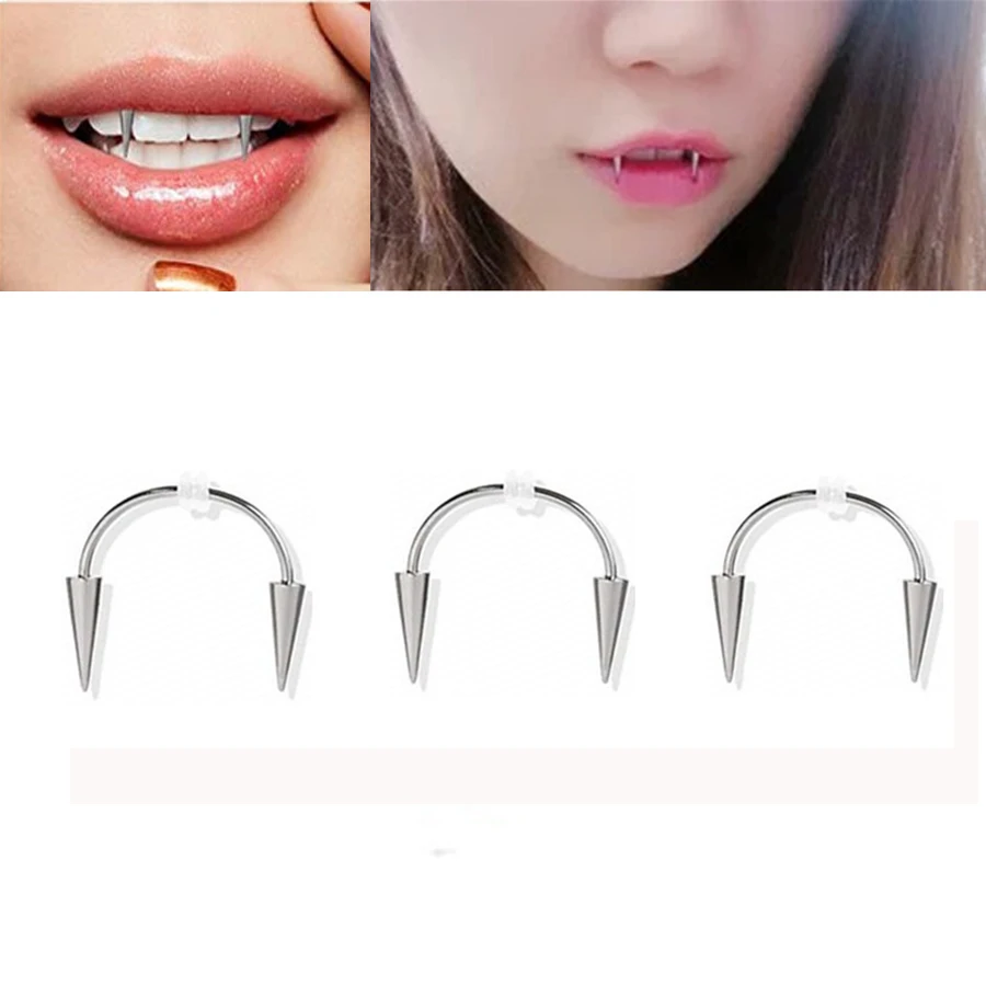 

Tooth decoration new medical stainless steel C rod smile lip tiger tooth nail zombie tooth lace nail vampire piercing jewelry