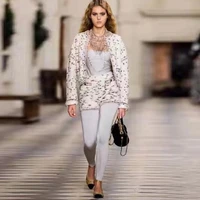 women tweed shorts sets runway designer loose white sweater cardigan top and short pant suits knitted two piece set 2021 autumn