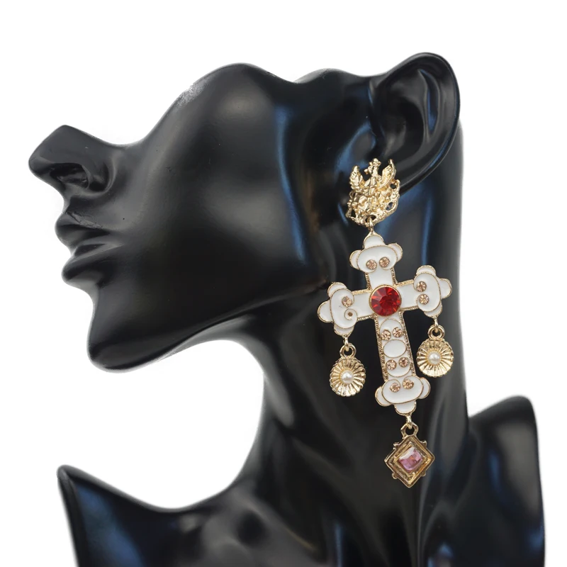 Золотые винтажные готические серьги M & G женские длинные подвески в виде креста