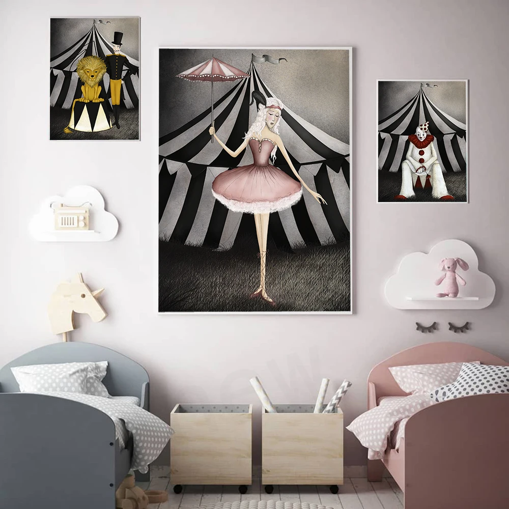

Modern Vintage Circus Posters And Prints Ballerina Clown Magician Wall Art Canvas Painting Pictures For Living Room Home Decor