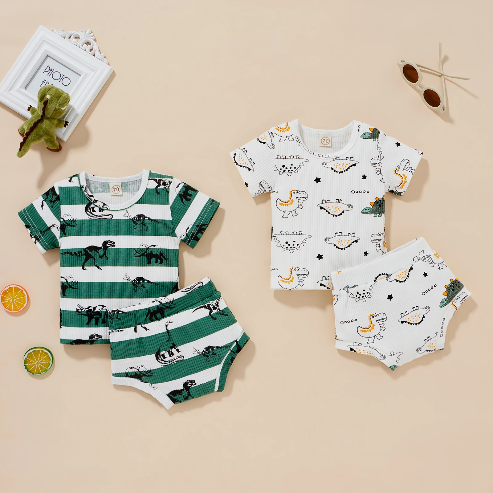 

Summer Lovely Baby Boys Girls Clothes Sets Cartoon Animal Printed Short Sleeve T Shirts Tops Shorts 0-24M