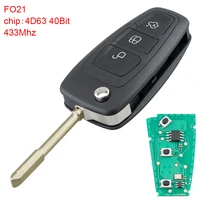 433mhz 3 buttons flip remote car key fob with 4d63 40bit chip and f021 blade keyless entry transmitter for ford focus mk1 mondeo