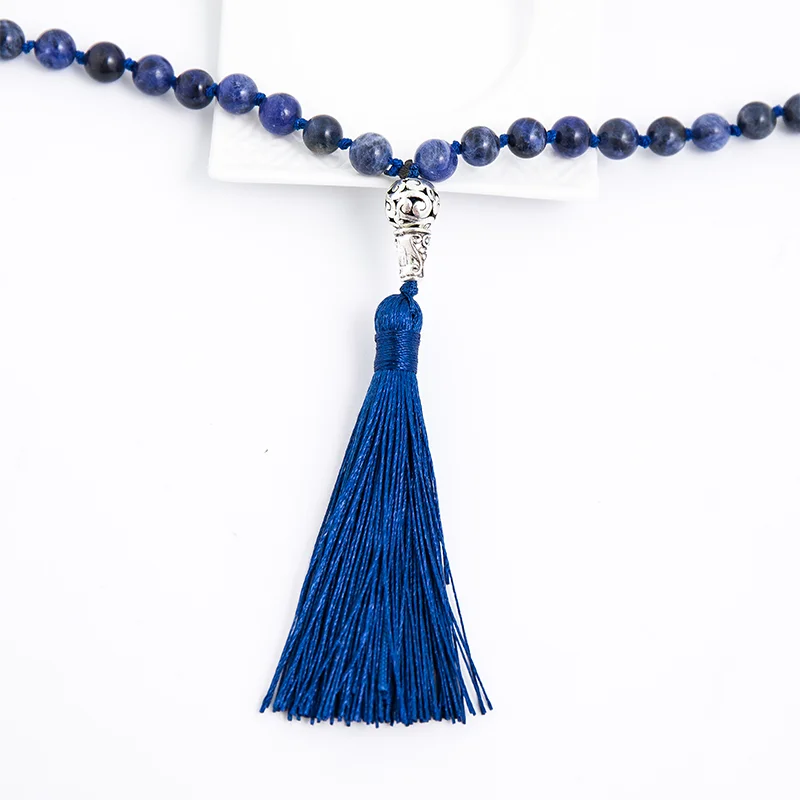 8 мм натуральный сине вен камень лазурит бисера ожерелье с узелками медитации