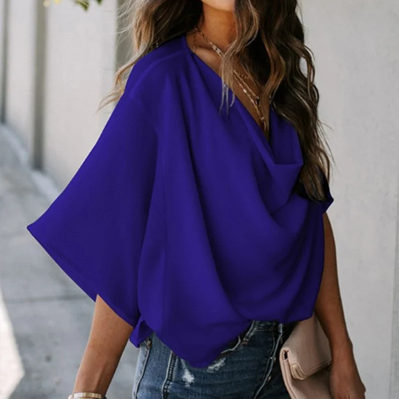 

Batwing Half Sleeve Women's Blouses White V-neck Loose Streetwear Blouse Female 2021 Casual Fashion Simple Ladies Tops