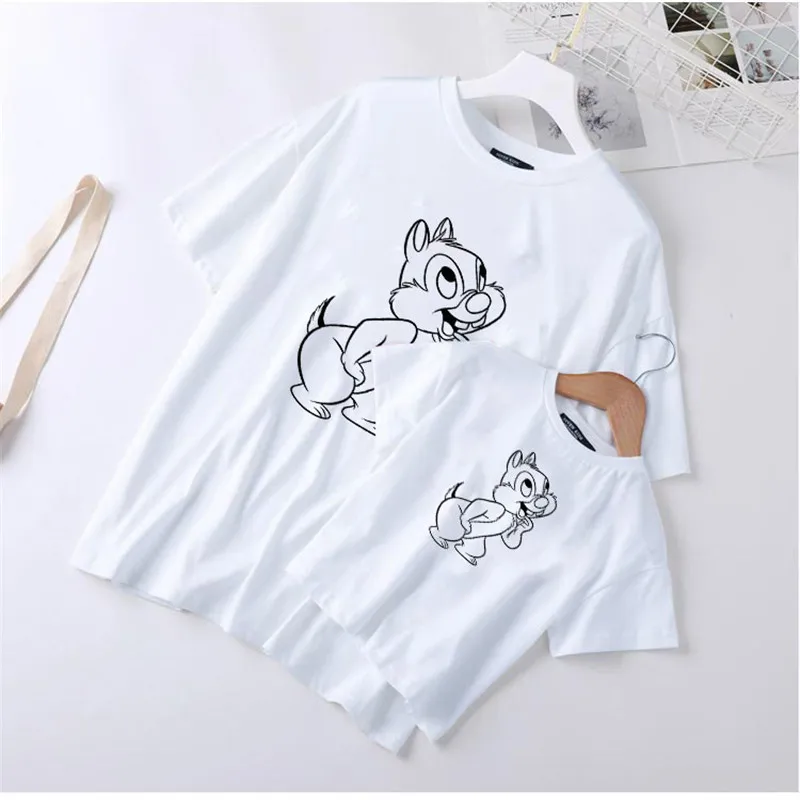 

Simple Chip Dale Sketches Printed Family T Shirt Summer White Round Neck Unisex Family Matching Outfits Kids Boys Girls T-shirts