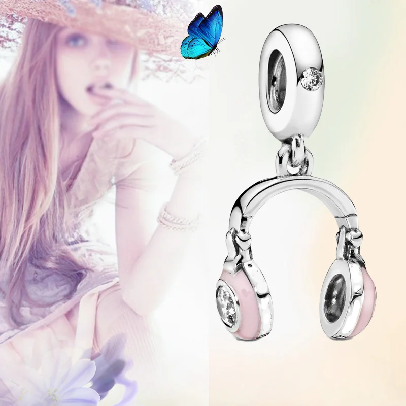 

Headphones Dangle Charm 925 Prata Esterlina Feminina Designer Moda Diy Fazendo Pulseira Pandora Original Fine Jewelry For Woman
