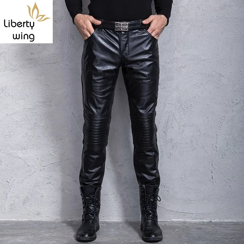 Мужские мотоциклетные брюки из натуральной воловьей кожи брендовые Роскошные