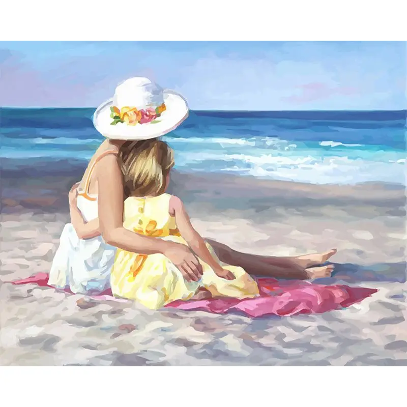 

SELILALI Girl On Seaside Beach Figure Oil Painting By Numbers Home Decoration Wall Artcraft Decor Framed On Canvas Paint Art