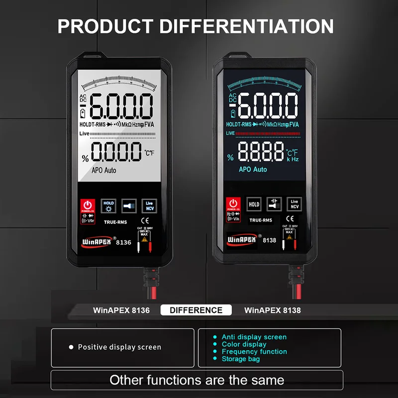 

Intelligent Digital Multimeter 8138/8136 Touch Screen Analog Dual Display True-RMS Tester Automatic Beep Recognition NCV Tester