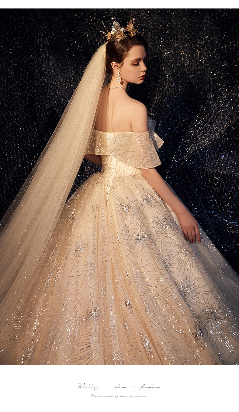 Vivian's Bridal Fancy Sky Empire Weding платье роскошное кружевное платье с блестками и аппликацией с расклешенными рукавами романтическое Элегантное свадебное платье с вырезом лодочкой