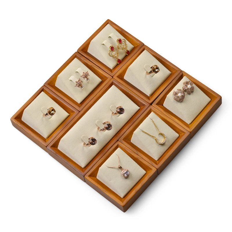 Oirlv Wooden Beige Jewelry Display SetRing Tray Necklace Tray Jewelry Organizer Jewelry Tray Display Jewelry Holder