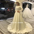 Женское свадебное платье со шлейфом, простое винтажное платье цвета слоновой кости с длинным рукавом, трапециевидной формы, лето 2022