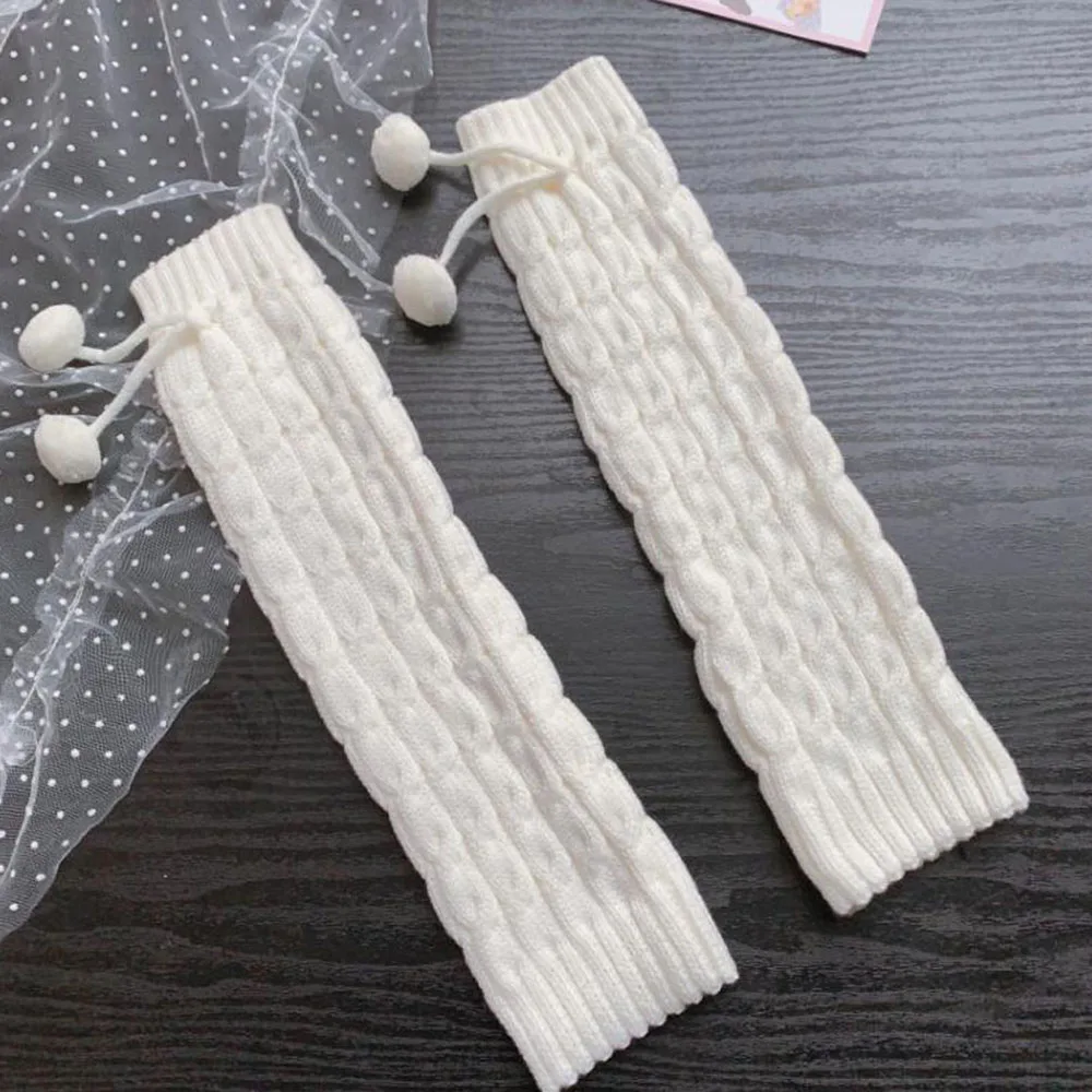 Japanese Lolita Sweet Girl Leg Warmers Wool Ball Knitted Foot Cover Women Autumn Winter Leg Warmer Socks Heap Heap Socks
