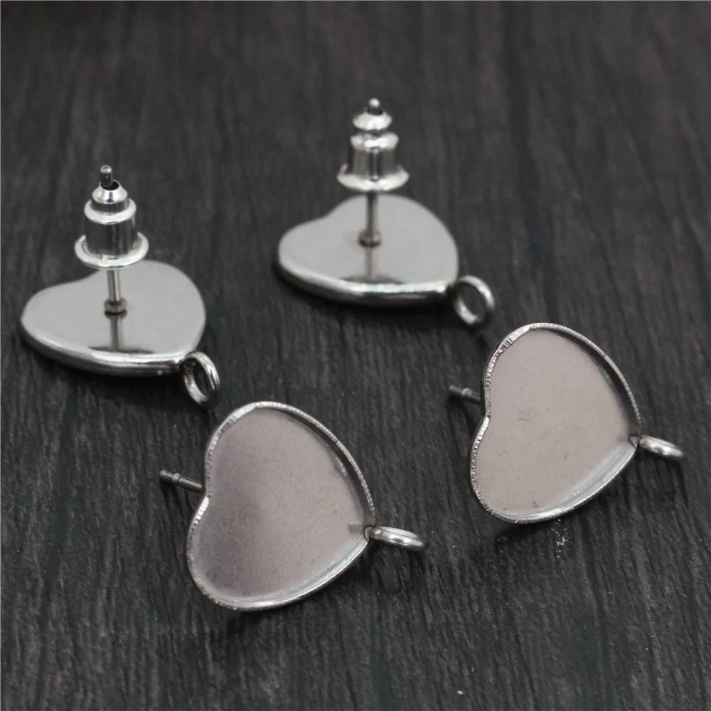 (Не выцветает) 12 мм 20 шт нержавеющей стали Сердце Стиль Серьги Шпильки подходит