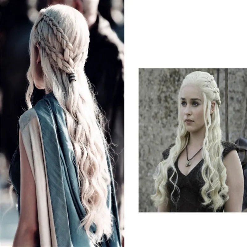 Daenerys Таргариен косплей парик Серый Длинные волнистые светлые волосы парики Игра престолов дракон мать Cos Хэллоуин костюм парик