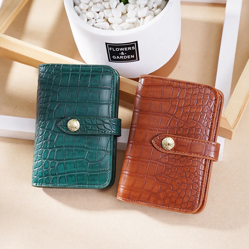 Women's Wallet Short Simple Crocodile Pattern Zipper Buckle Two Fold Small Student Coin Purse Wallets Card Holder Money Bags