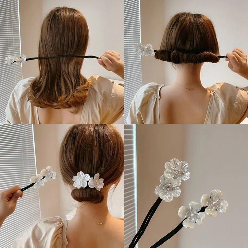

Elegant Fashion Flower Pearl Hairpin Bun Maker Twist Headband Lazy Hair Accessories Women Hairstyle Hair Stick Banquet For Party