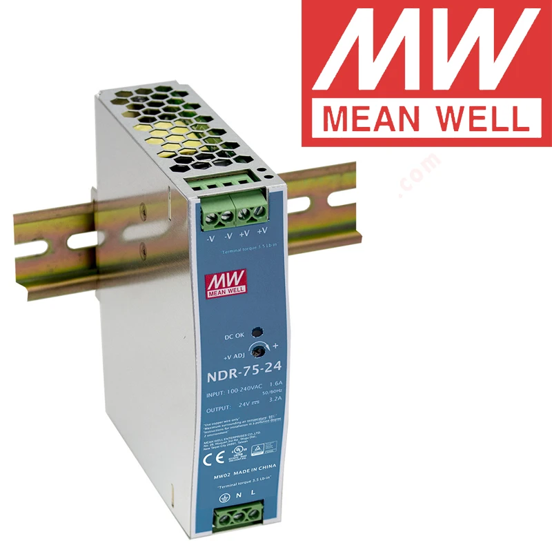 Fonte de Alimentação Industrial da Única Saída da C.c. 12v 24v 48v 75w do Poço Médio Original Ndr75 Séries Meanwell Fonte de alimentação de comutação