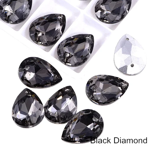 Black Diamond 24 шт. 13x18 мм каплевидные стразы, стеклянные пришитые стразы, высокое качество, хрустальные стразы для шитья одежды B3671 - Цвет: Black Diamond