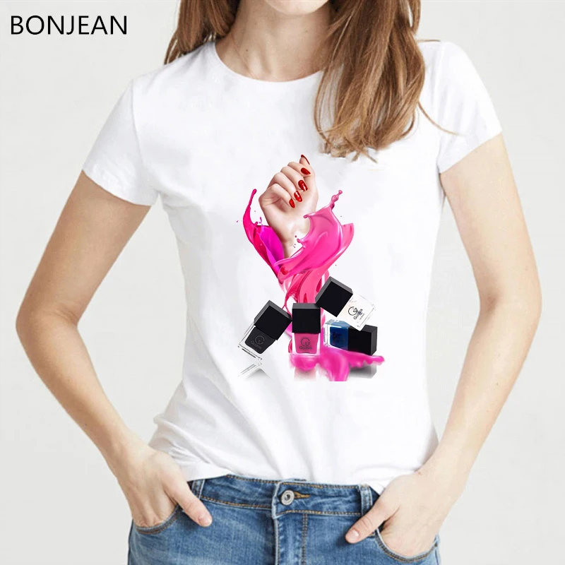 Женская футболка с акварельным принтом белая лака для ногтей в стиле Харадзюку