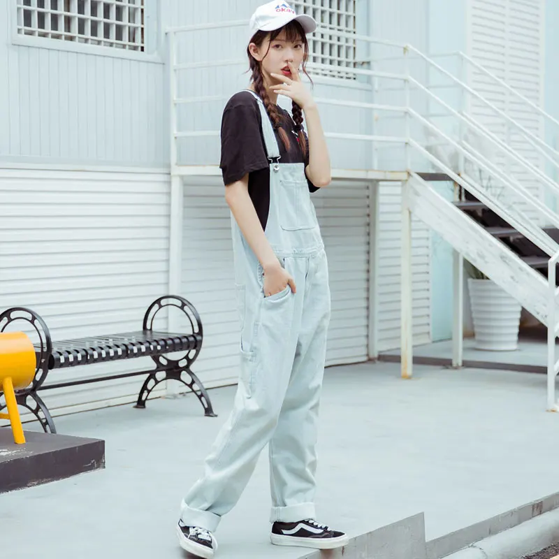 Бесплатная доставка 2021 модный светильник синий джинсовый комбинезон свободного