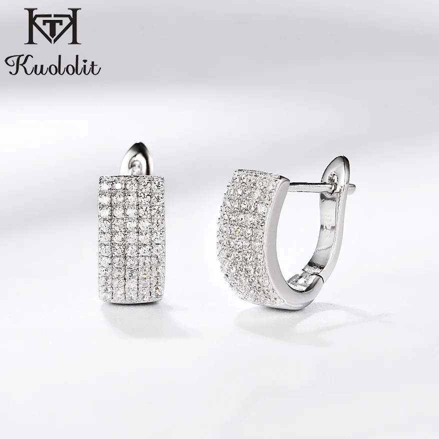 Женские серьги кольца с цирконием kuoolit однотонные свадебные из стерлингового
