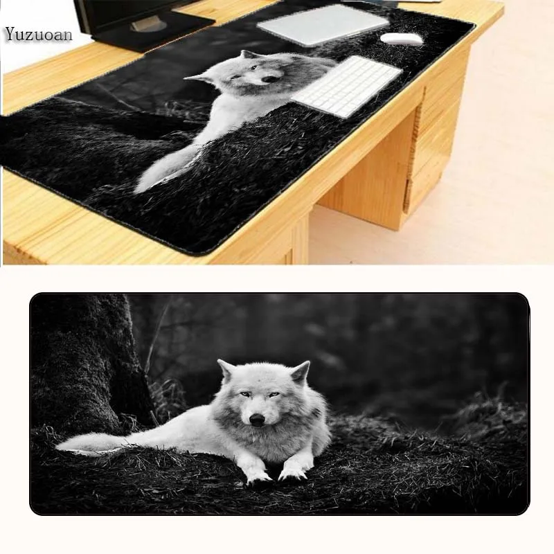 Игровой коврик для мыши Yuzuoan 90X40 CM Wolf XXL Прошитые края водонепроницаемый резиновый