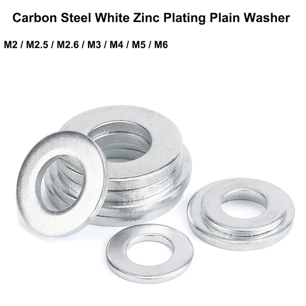 White Zinc Plated Carbon Steel Plain Washer M2 M2.5 M2.6 M3 M4 M5 M6  - buy with discount