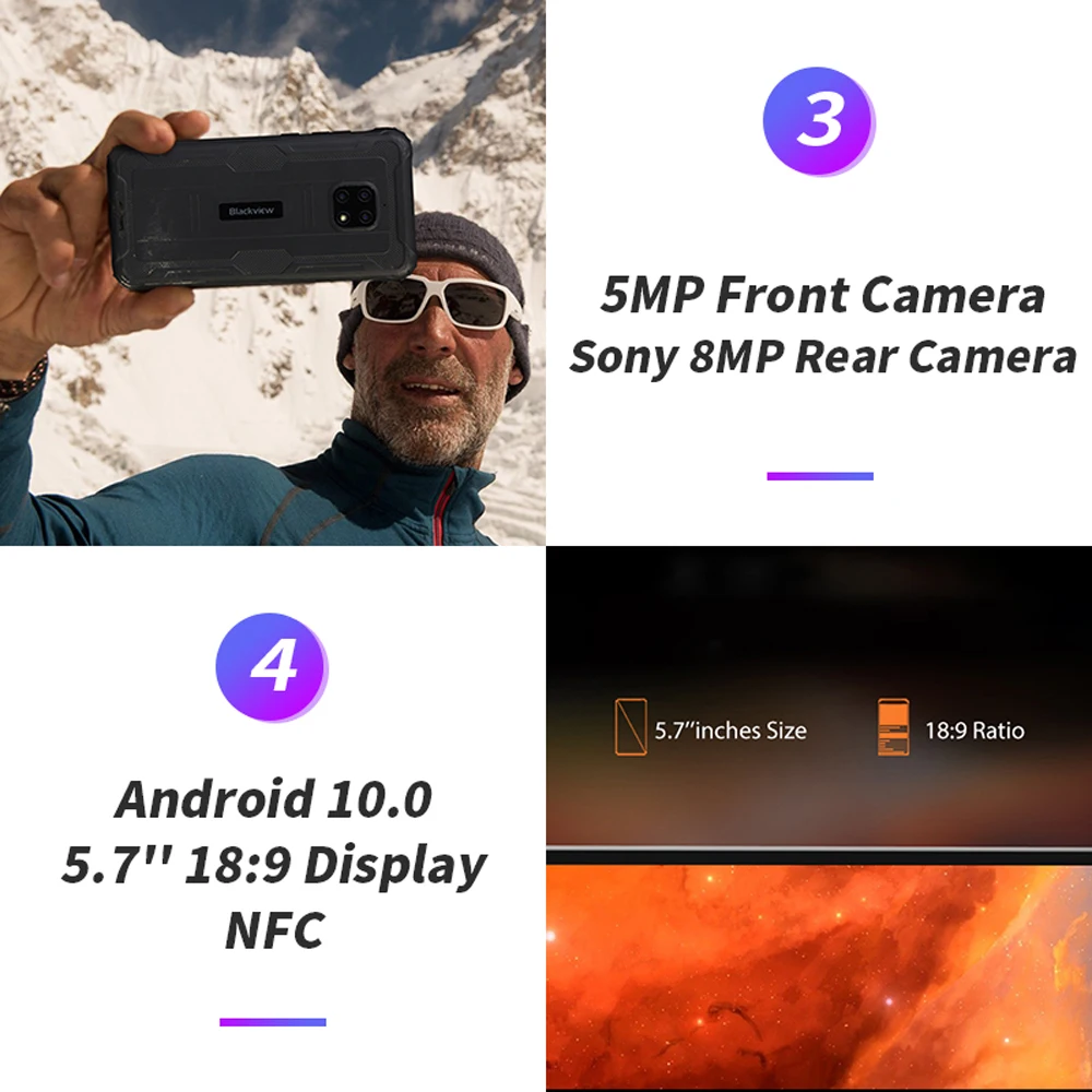 Blackview BV4900 IP68 Waterproof Smartphone Android 10 NFC Cellphone  5.7'' inch 3GB+32GB 5580mAh Rugged Mobile Phone