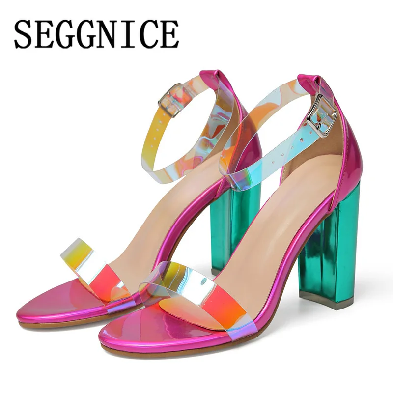 Female High Heels Sandals Summer Open Toe Woen's Shoes Sexy Square Heels Ankle Buckle 2023 Fashion Ladies Shoes Pumps Plus Size