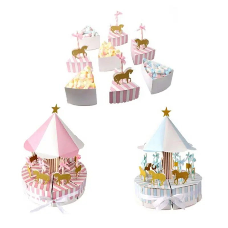 Creative New Paper Carousel Gift Box Wedding Favors Gift Souvenir For Guest Unicorn Party Baby Shower Cake Box Party Decoration