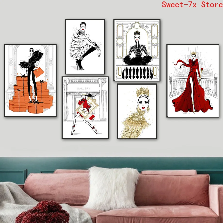 

Girl Crown High Heels Photo Vogue Canvas Painting Art Nordic Posters and Prints Wall Pictures for Living Room Decor Frameless