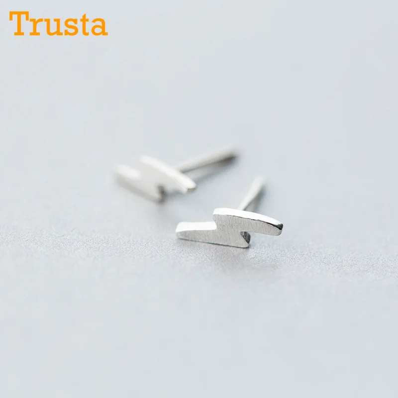 Trusta, 925 пробы, серебряные ювелирные изделия, модные милые миниатюрные серьги-гвоздики 9 мм X 3 мм с молнией, подарок для девочек, детей, леди, женщин, DS57