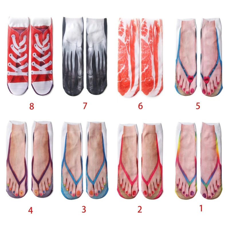 

Women Men Personalized Cotton Low Cut Ankle Socks Funny 3D Flip-Flops Shoes Pork Skeleton Pattern Printed Harajuku Creative Hosi