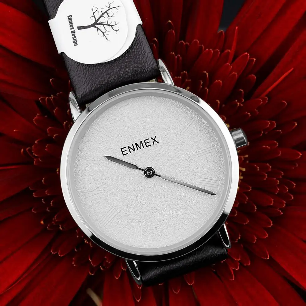 Ультратонкие часы Enmex, модный кожаный чехол с покрытием лица, кварцевые наручные часы, 2020