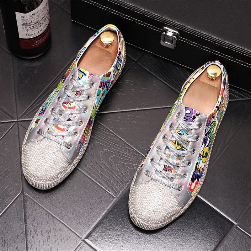 High Quality Fashion Men Rhinestone Gold Silver Mixed Colors Causal Shoes Loafers For Mens Driving Bottom Rubber Wedding | Обувь