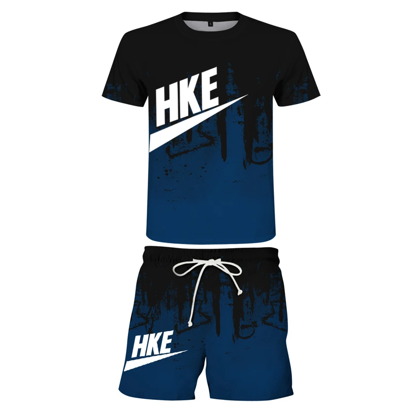 

2021 Summer New Men's T-shirt Shorts Suit Splash Ink 3d Digital Printing T-shirt Large Size Fashion Casual
