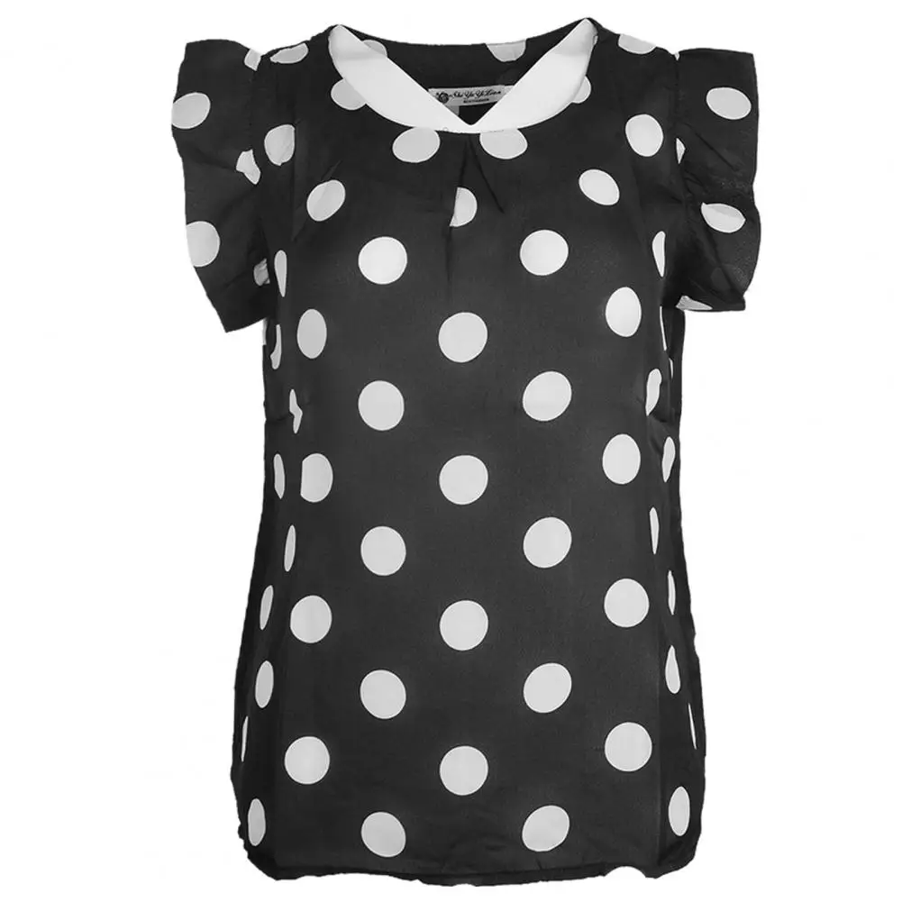 

Fashion Woman Dots Blouse Women Casual Chiffon Shirt Sleeveless Ruffle Sleeve Shirt Summer Tops Black White