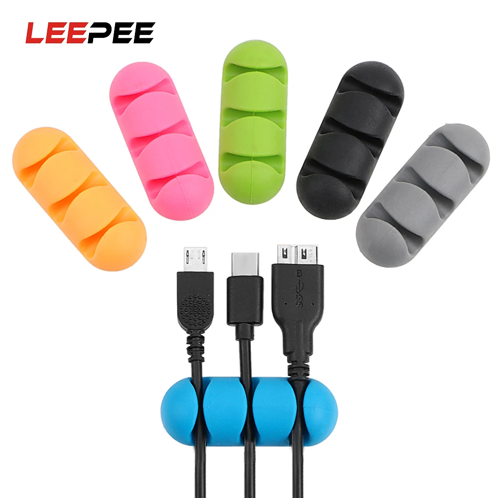 Фото LEEPEE зажим для наушников USB кабель автомобильный держатель провода самоклеящаяся