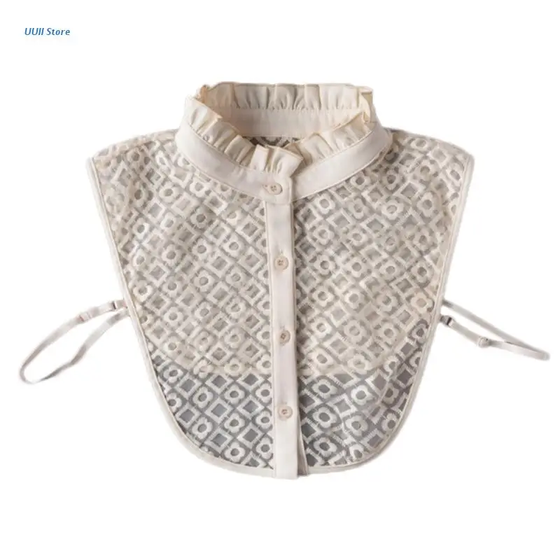 

Женская кружевная блузка с оборками и ложным воротником