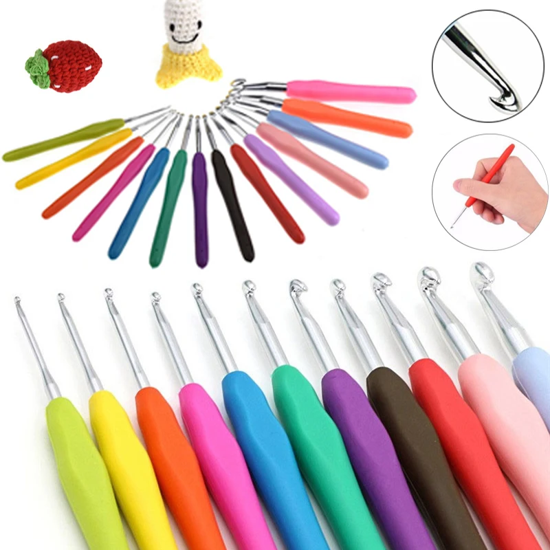 

1Pcs 2.0-8.0mm Rubber Handle Crochet Hooks Needles Knit Weave Craft Yarn Sewing Tools Crochet Knitting Needles Random Color