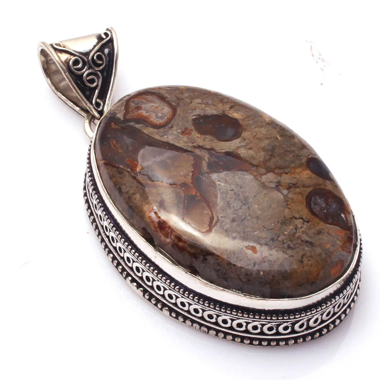 

Genuine Coffee Bean Jasper Pendant Silver Overlay over Copper , Hand made Women Jewelry gift , P10015