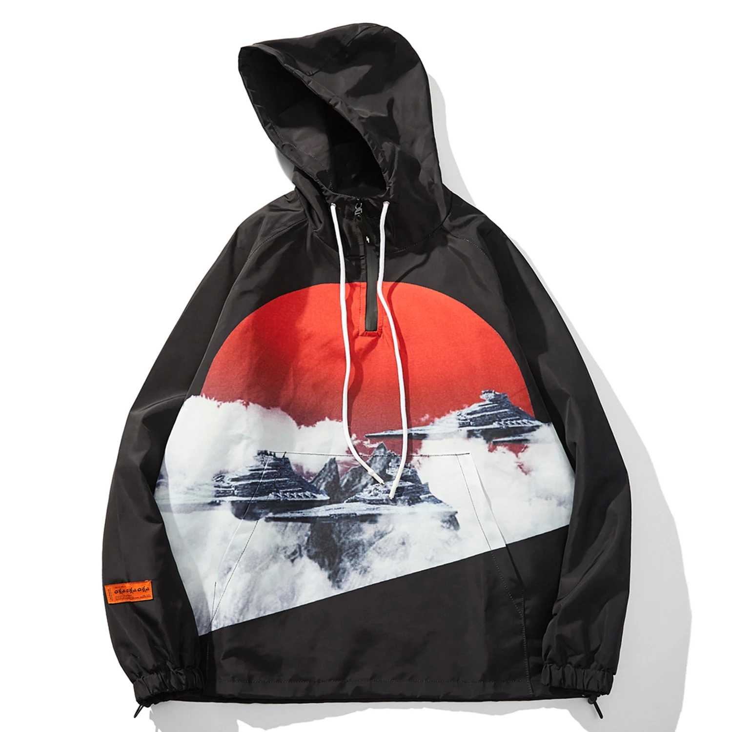 

LACIBLE Harajuku Sunset Printed Hooded Zipper Jacket Coat Men Casual Streetwear Loose Cargo Jacket Coat Spring Outwear Clothing