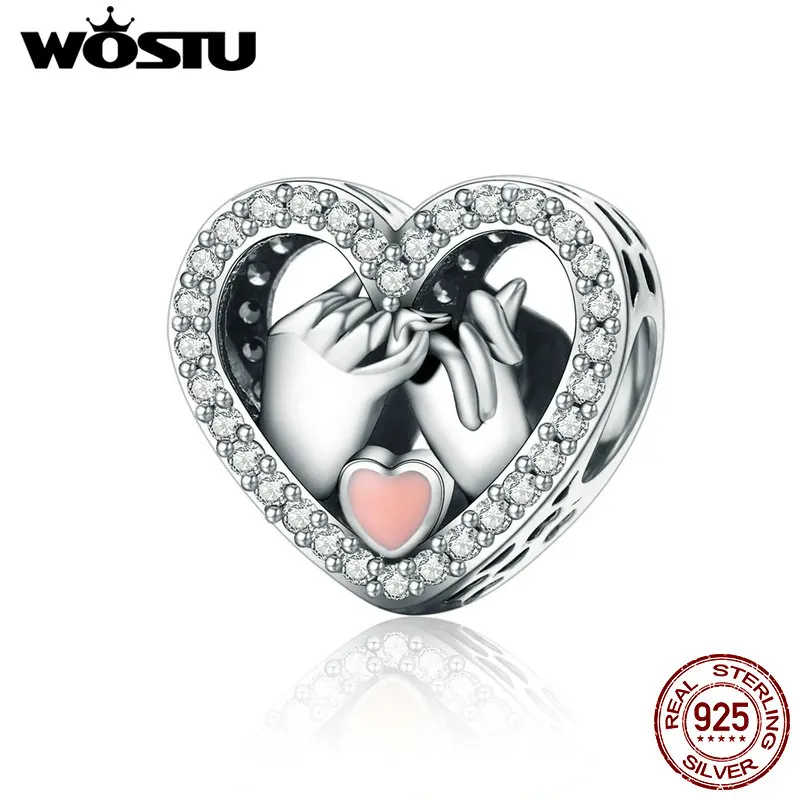 WOSTU модный 925 пробы серебряный браслет с бусинами в форме сердца, WST браслет, подлинные ювелирные изделия, подарок CQC167