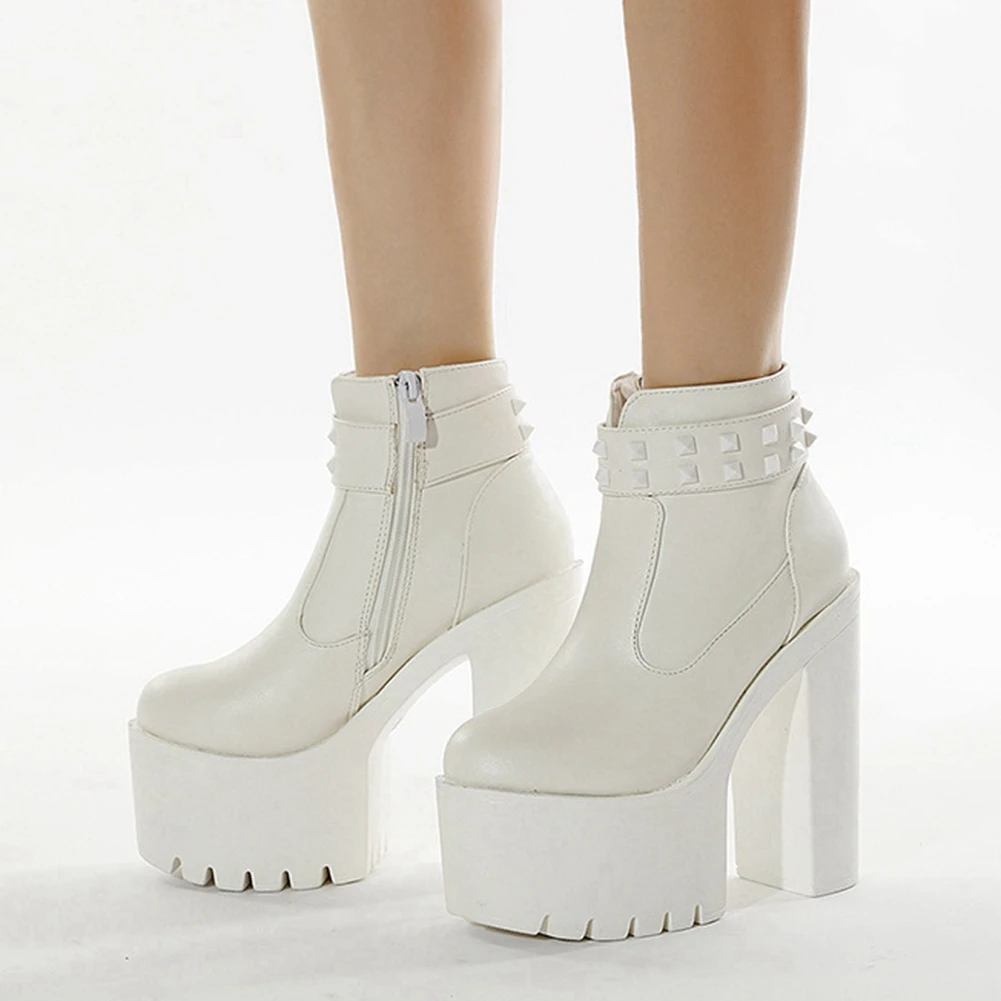 

SaraIris Rivet Zipper Design Lace Up Ankle Boots Women Stylish Round Toe Boots Ladies Shoes