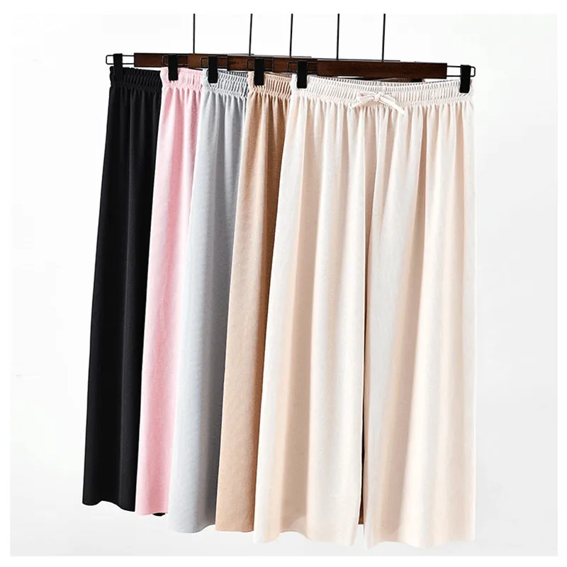 Женские брюки длиной до щиколотки шелковые широкие летние с высокой талией